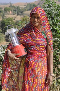 Woman with solar lantern