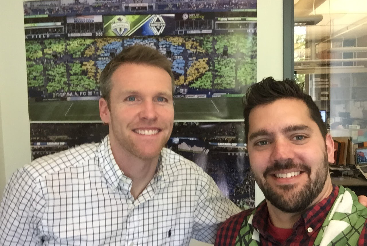 Professor Jeff Shulman with Taylor Graham, vice-president of business operations for Seattle Sounders FC