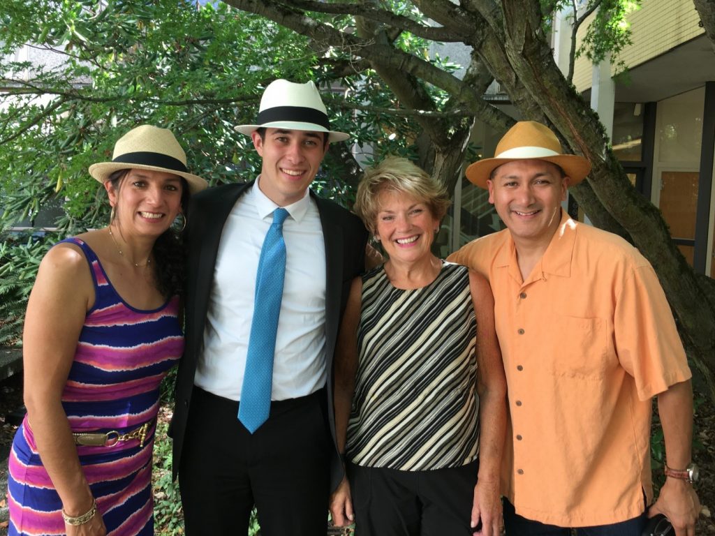 Jack Post with business mentor Kathy Kanealii and clients Ivonne Jurado (far left) and Yuri Parreno (far right), owners of Ultrafino Panama Hats.