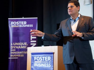 Reggie Fils-Aimé, President and COO of Nintendo of America, presents at the Foster School