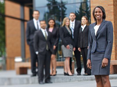 Foster Full-time MBA students in business attire
