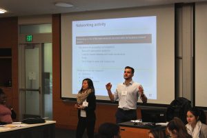 Alice Oh and Reece Vollmer lead a professional development session on personal branding and networking