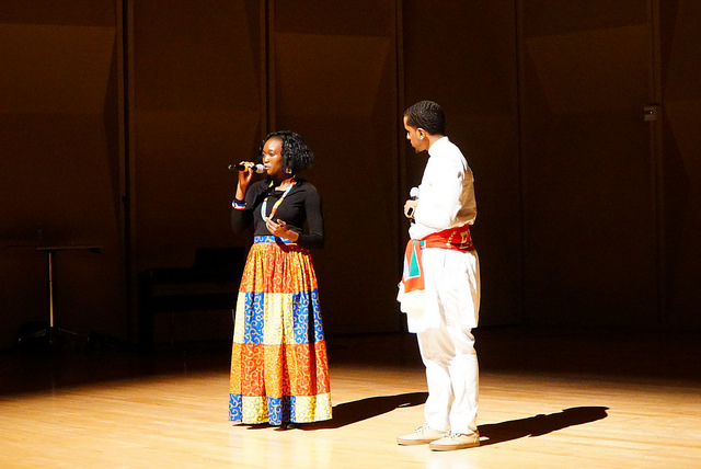 Mentors Abiel and Idowu emcee the YEOC Cultural Showcase