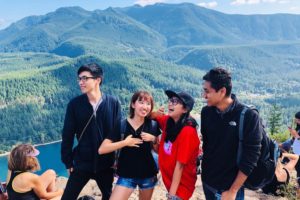 Master of Science in Business Analytics student Alice Che hiking Rattlesnake Ledge with friends third person from the right).
