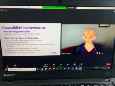 screen shot of a Person presenting at UW accessiblity challenge via zoom