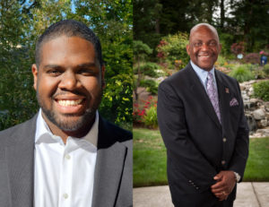 split screen photograph of Christopher Elliot, MBA '22 and Clyde Walker, '77