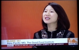 Elaine Siu shown on the BBC, representing the Good Food Institute