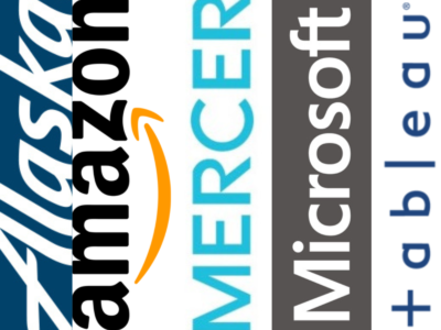 Logo graphic of Alaska Airlines, Amazon, Mercer, Microsoft and Tableau.