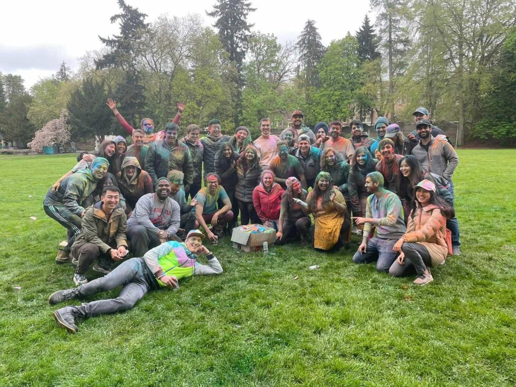 Foster Students celebrating Holi at Ravenna Park, Seattle in April 2021 