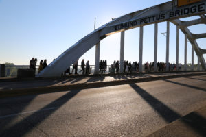 Students crossing the Edmund Pettus Bridge in Selma