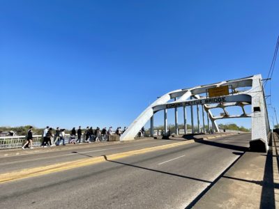 Foster MBA students cross the Edmund Pettus Bridge in Selma, AL