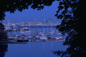 Evening view from West Seattle towards the city