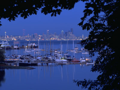 Evening view from West Seattle towards the city