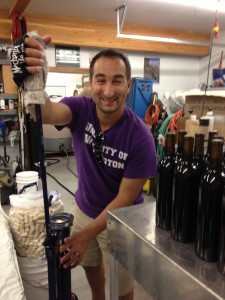 Adam Rubens, always representing Foster and c4c, is bottling wine at a winery in Leavenworth.