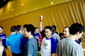 Dan Le celebrating UW's 3rd Place finish at Dodgeball