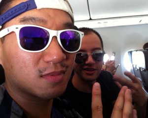 On the flight down to C4C. Look closely. Yes, that's a "UW" carved into his mustache