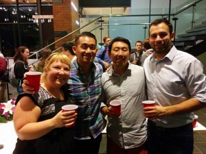 The Class Representatives for 2015 and 2016 celebrating a successfully thrown on-campus networking happy hour after class.