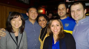 Dan Le's 2nd year study team, "Foster's Six Pack", celebrating the end of 2nd year at Happy Hour