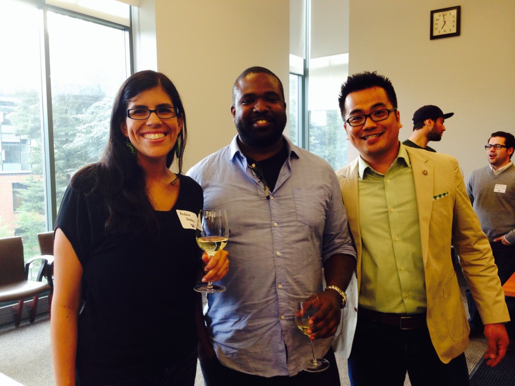 Smitt Rojanasthien (left) with two attendees at the Winetasting for Professionals event