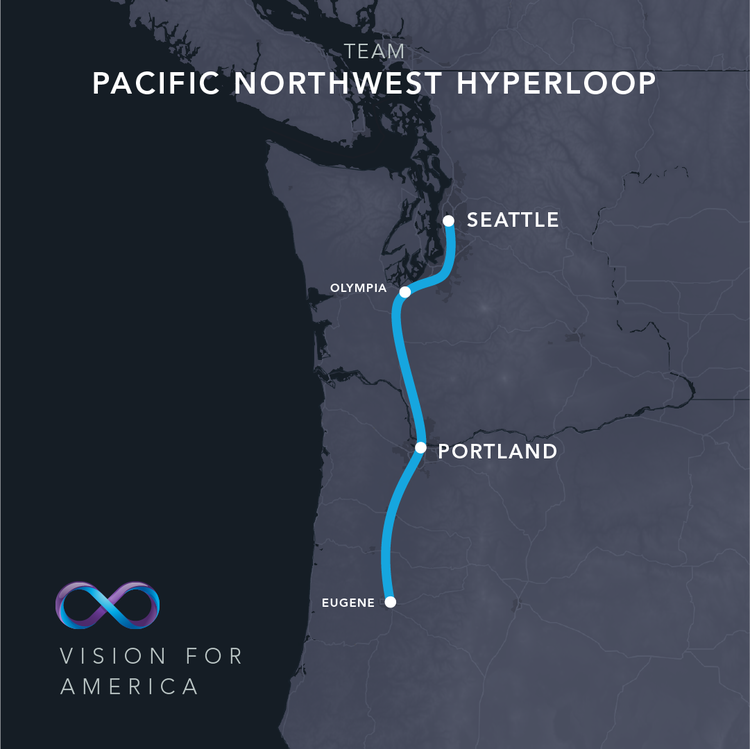 Pacific Hyperloop local route- Seattle to Portland in 15 minutes