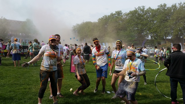 Attempting a mid-air shot with friends at The Color Run!